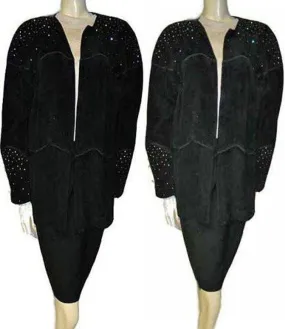 *VINTAGE CACHE DAZZLING SPARKLING RHINESTONE BLACK SUEDE JACKET