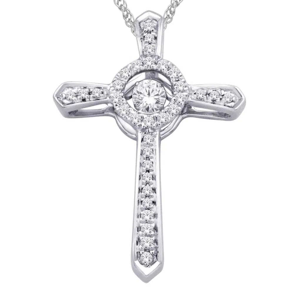 10K White Gold 1/5 Ct.Tw.Diamond Cross Pendant