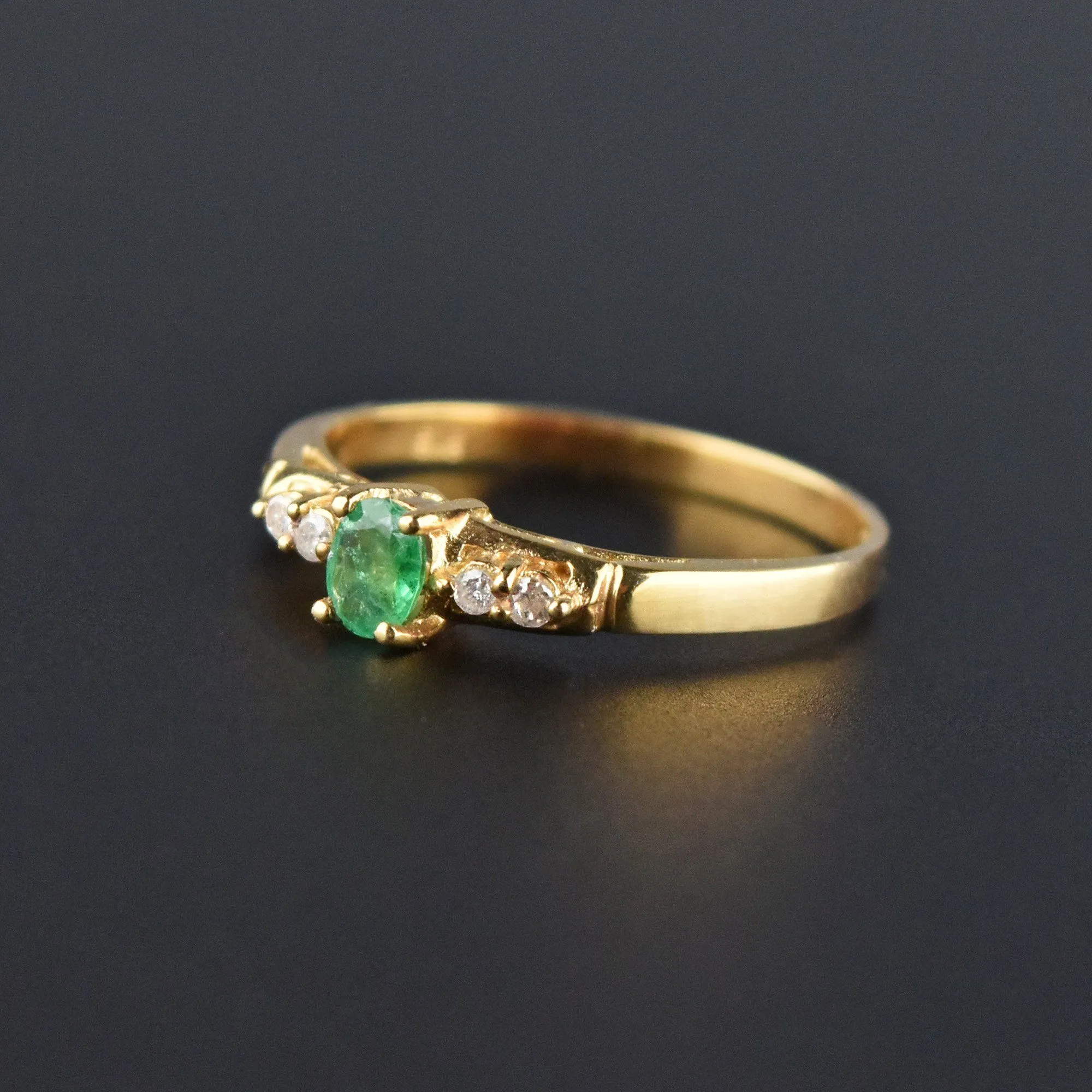 14K Gold Emerald Diamond Stacking Ring, Sz 6.5