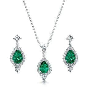 18ct White Gold Emerald & Diamond Pendant & Earring Set