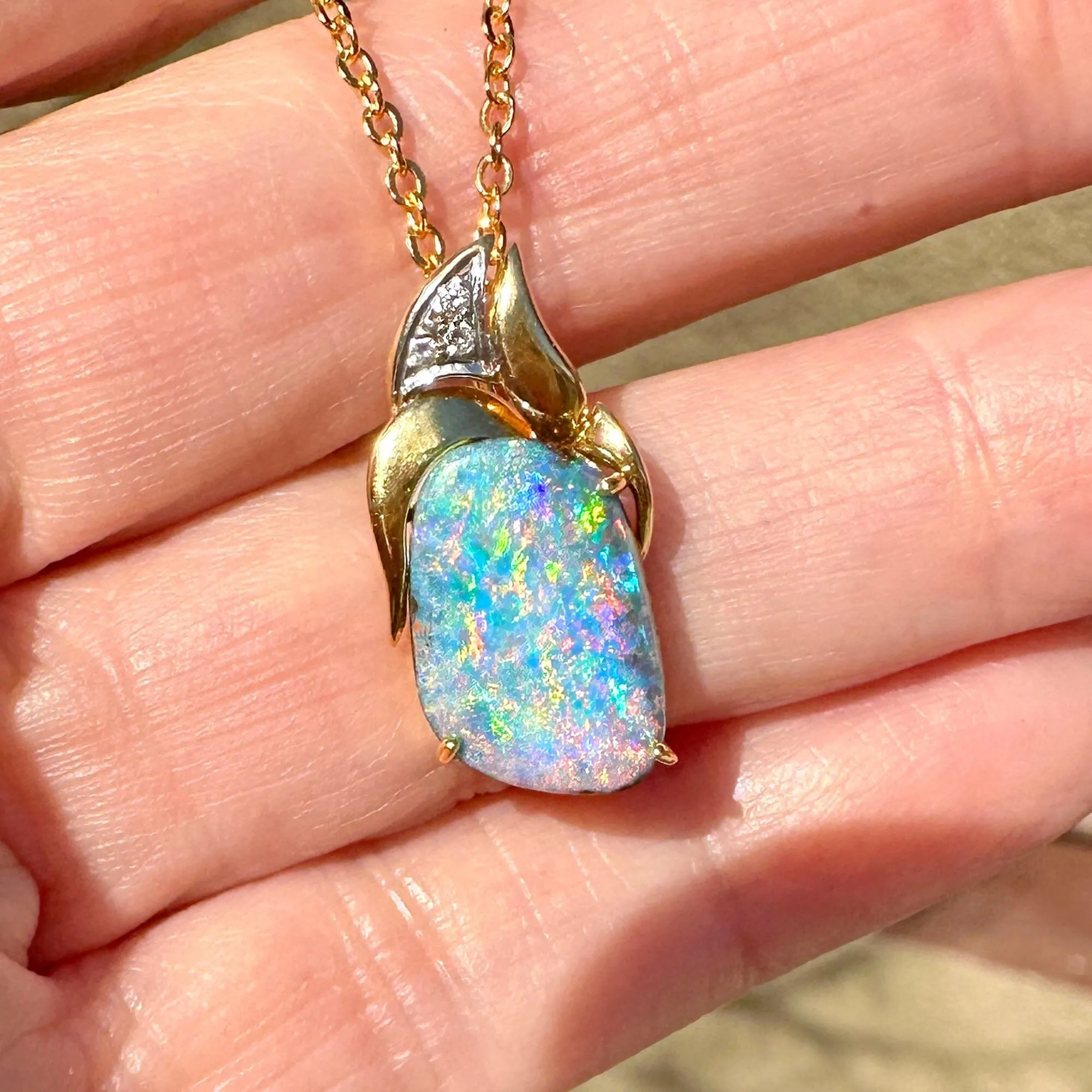 18K Gold Diamond Australian Bolder Opal Pendant