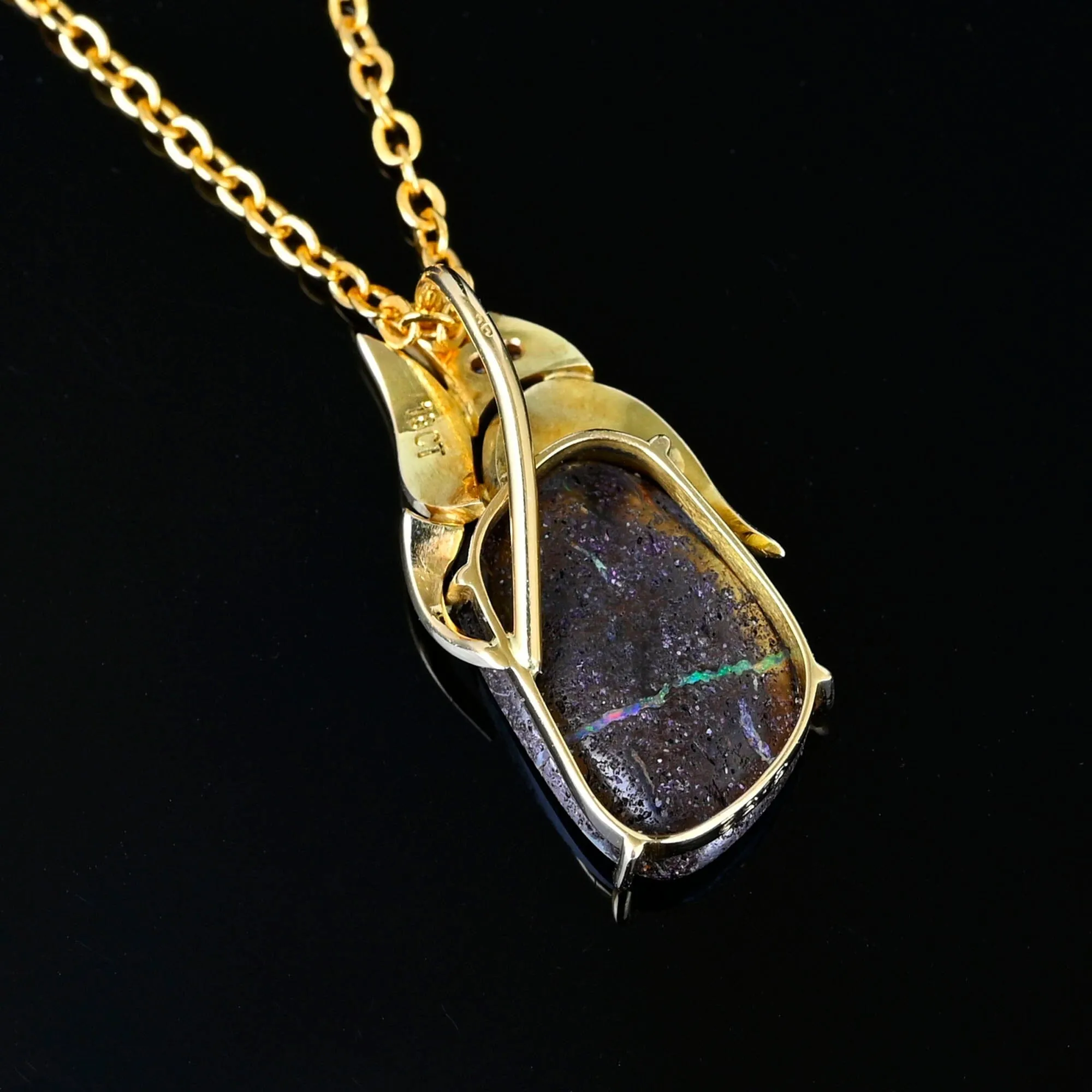 18K Gold Diamond Australian Bolder Opal Pendant