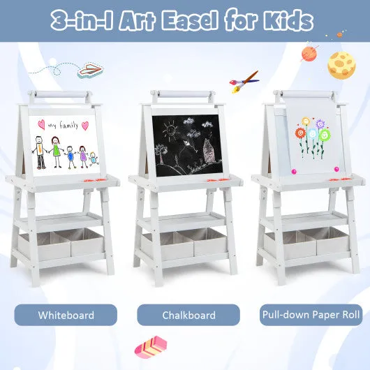 3-in-1 Double-Sided Storage Art Easel-White