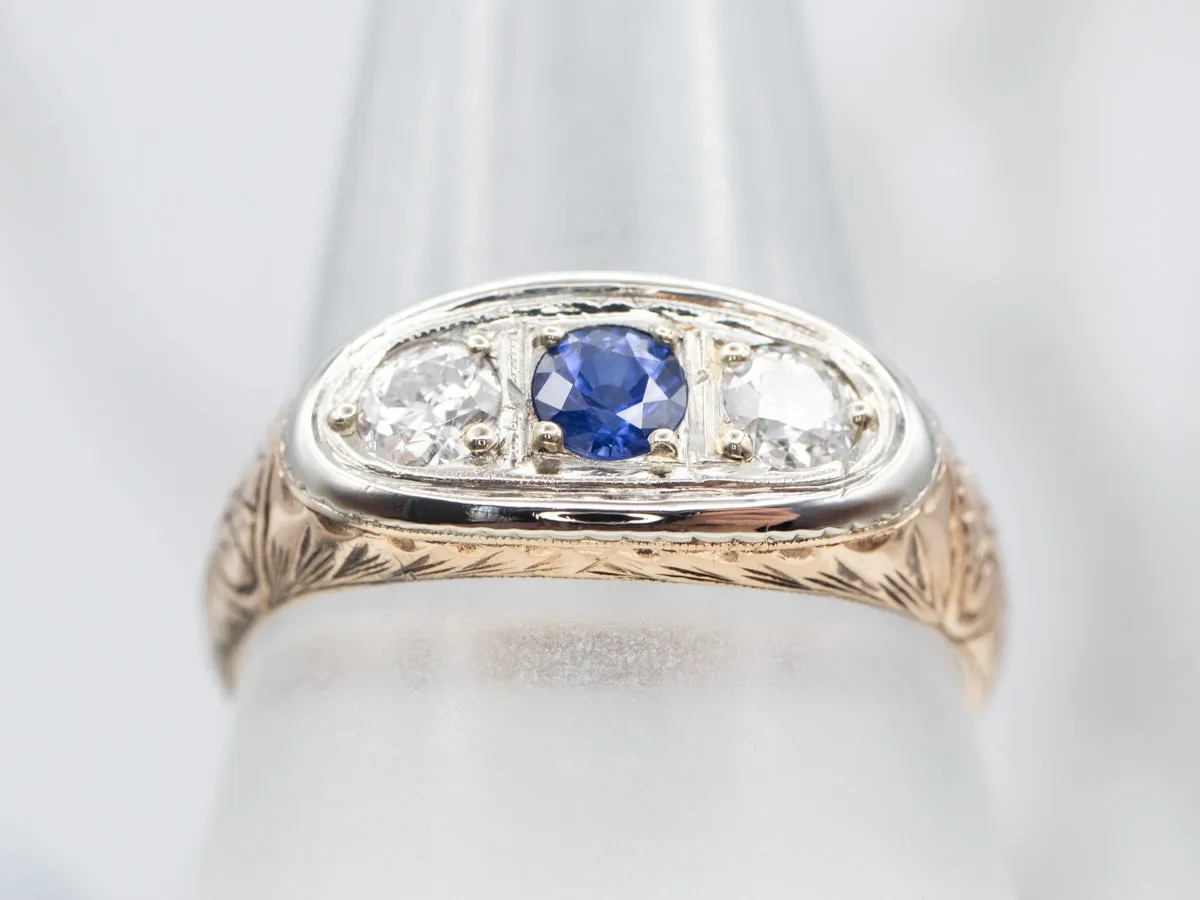 Antique Blue Sapphire and European Cut Diamond Ring