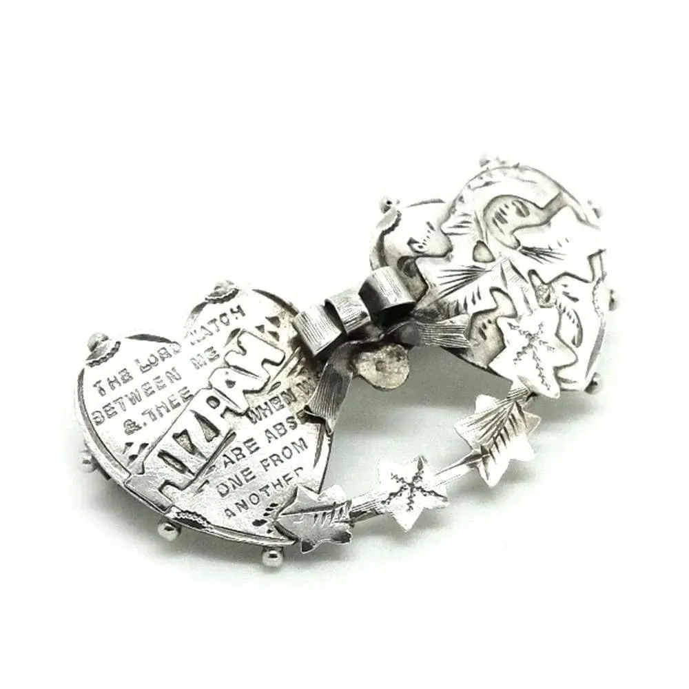 Antique Edwardian 1911 Mizpah Silver Heart Brooch