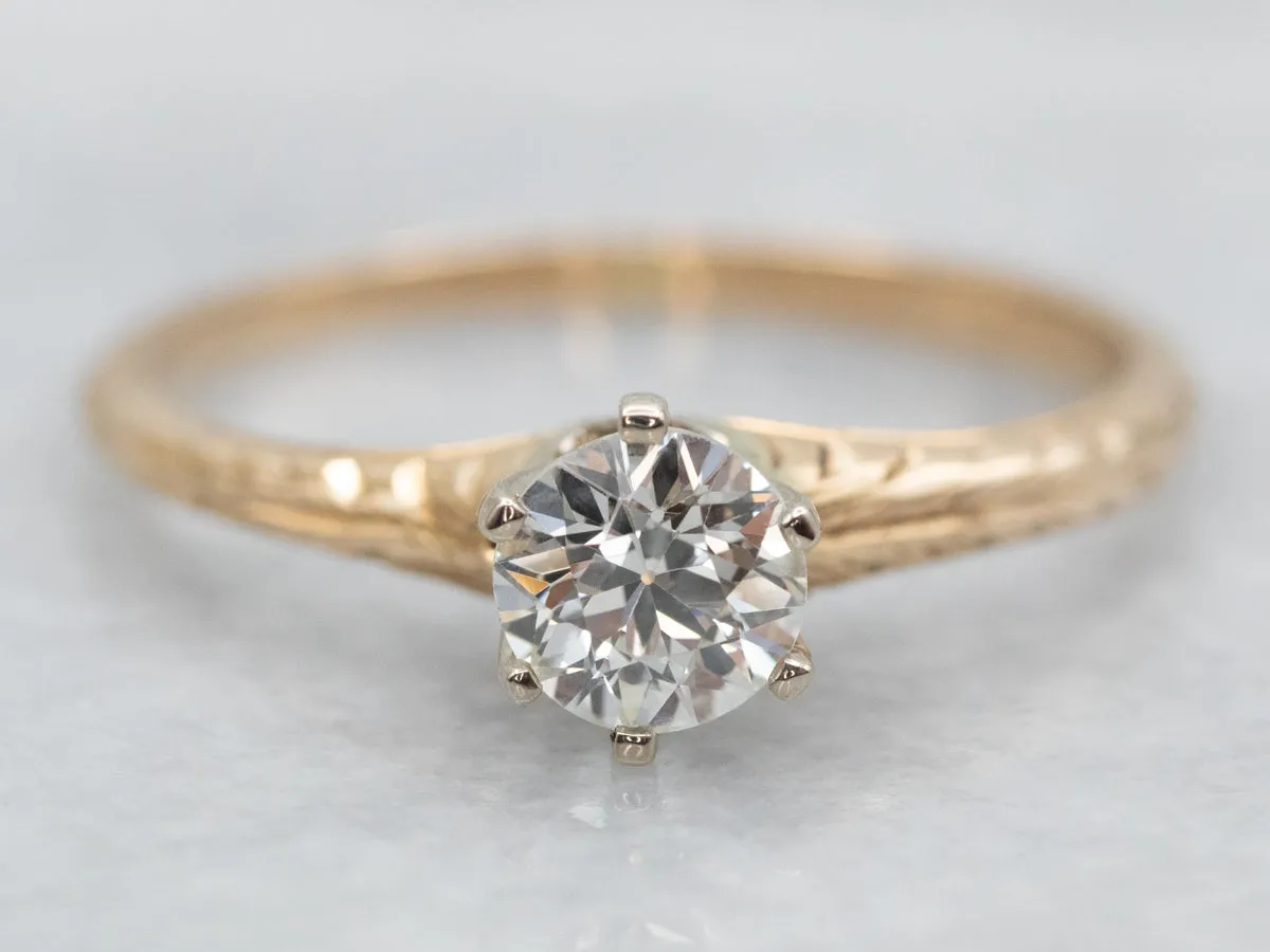 Antique European Cut Diamond Solitaire Engagement Ring