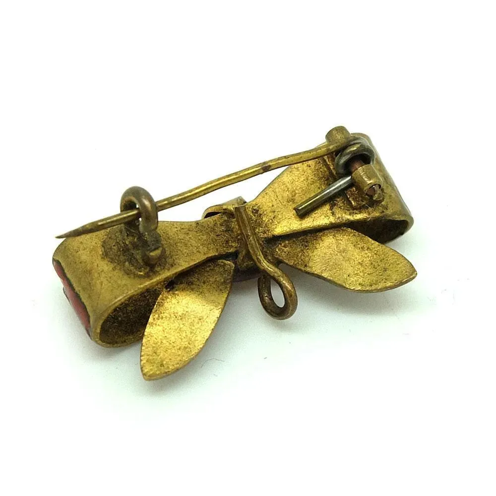 Antique Victorian Red Enamel Bow Brooch