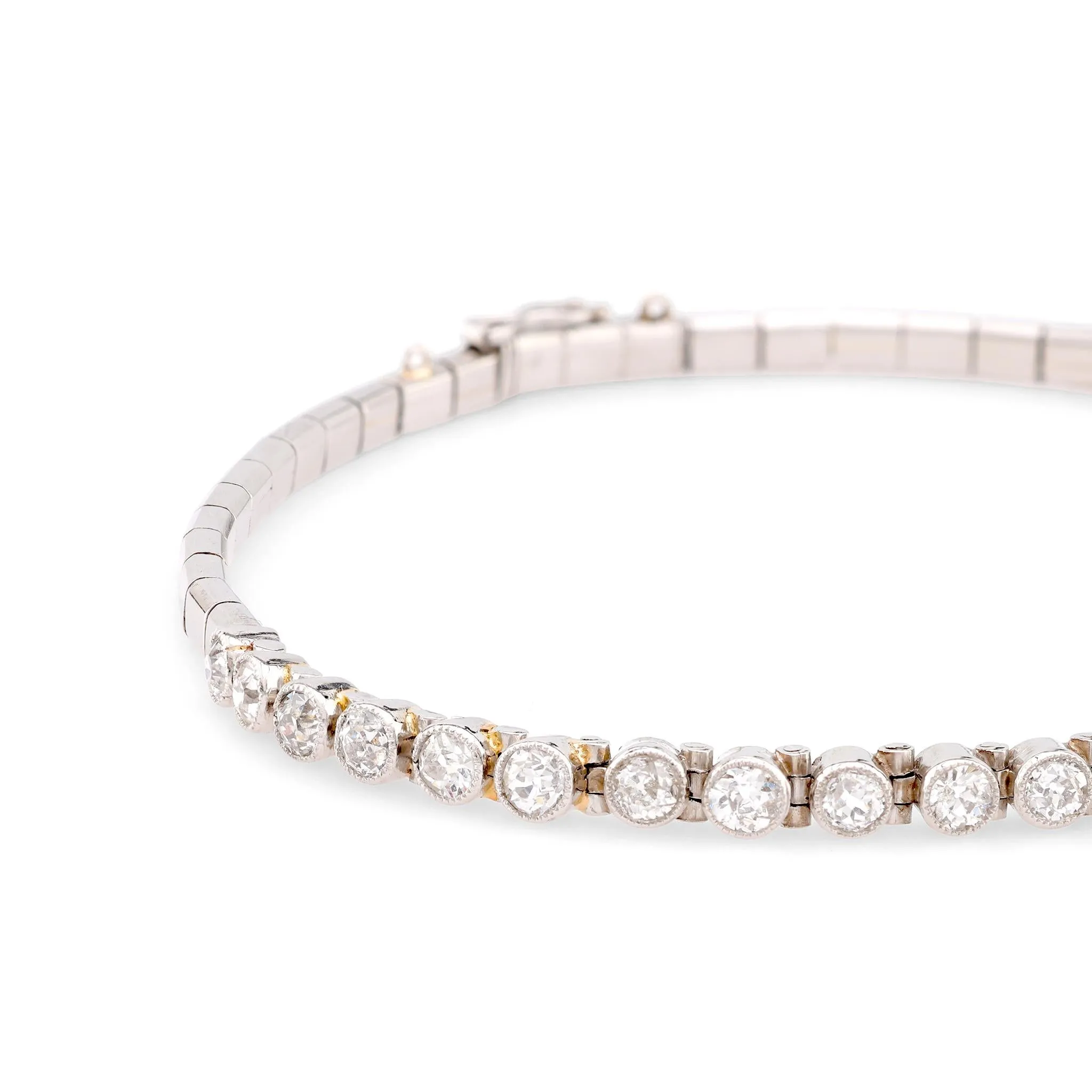 Art Deco Inspired 2 Carat Old Mine Cut Diamond Platinum Bracelet