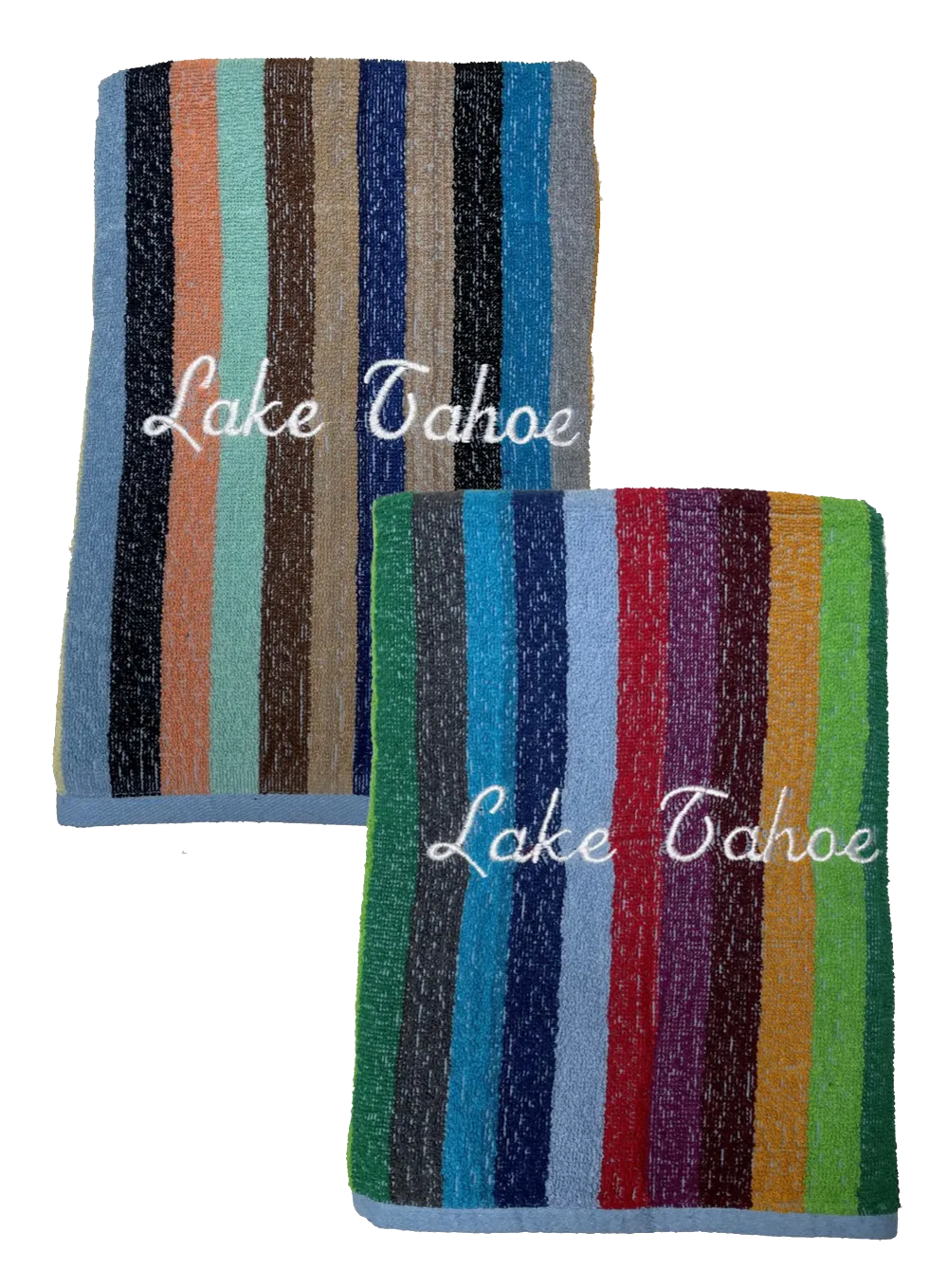 Beach and Boat Gear Beach Towel Multi -Stripe, Embroidered Lake Tahoe