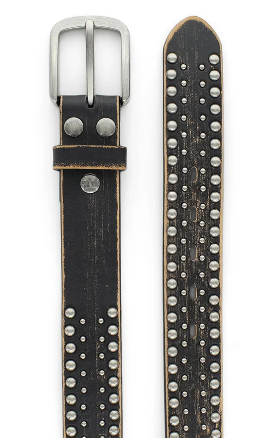 Bed Stu Crystal Belt in Black Abrasive Genuine Leather with Studs A100029-BLAB