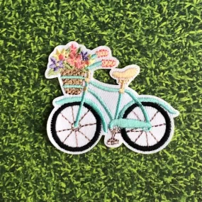 Bicycle with Flower Basket Iron-on Embroidered Patch