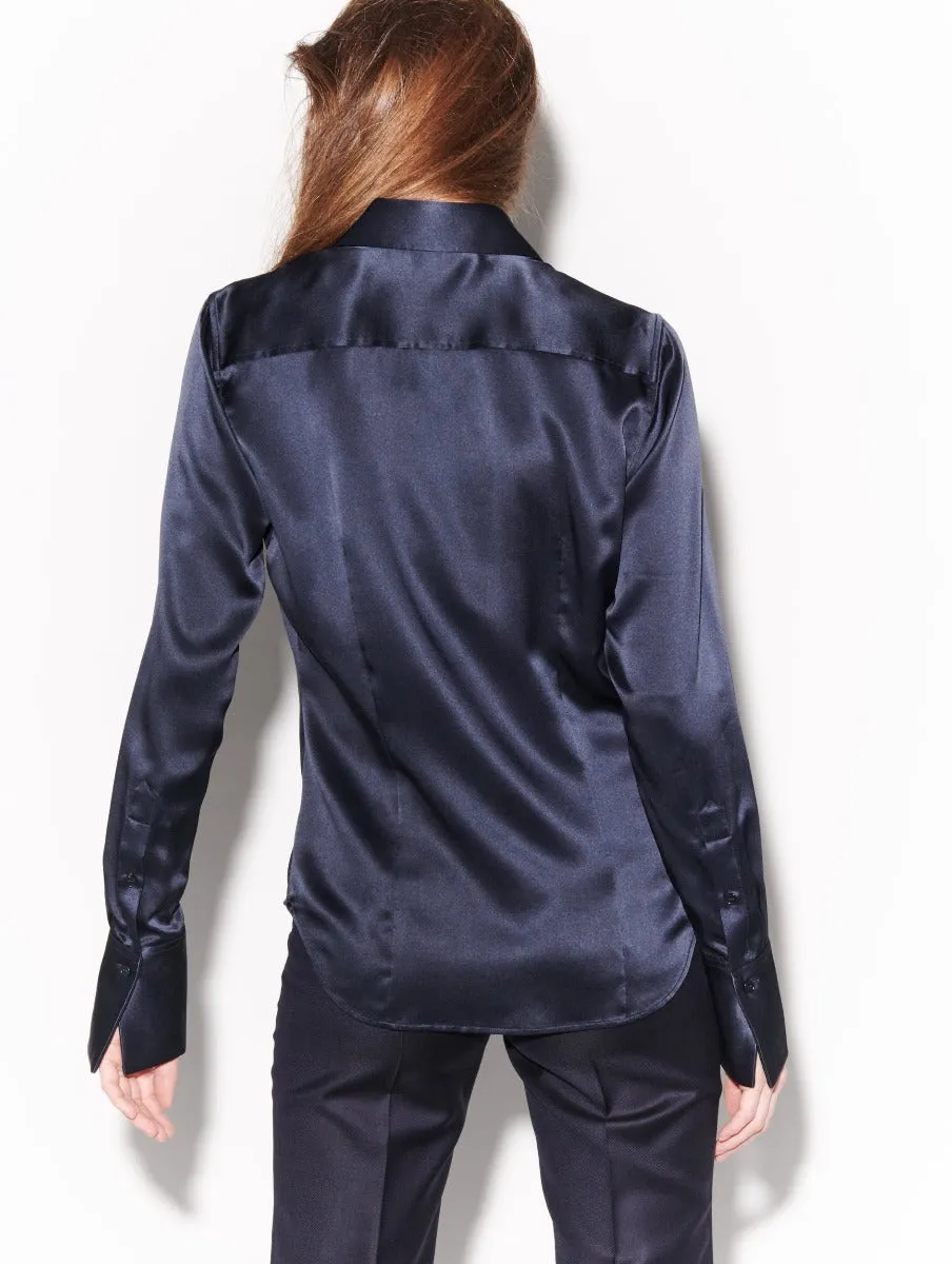 Blue silk satin shirt