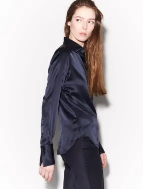 Blue silk satin shirt