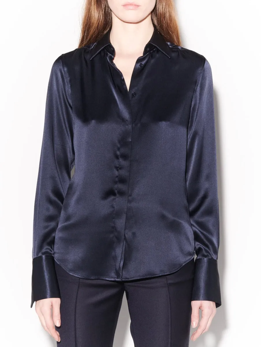 Blue silk satin shirt