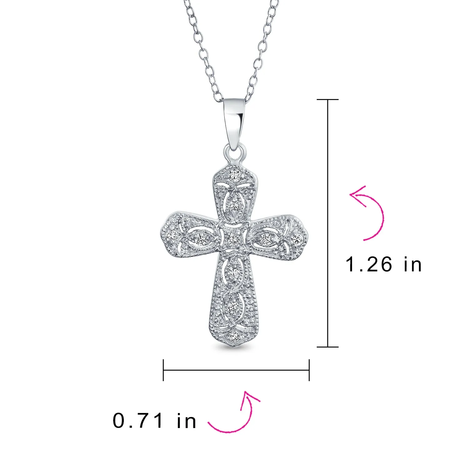 Bridal Vintage Style CZ Cross Pendant Necklace .925 Sterling Silver