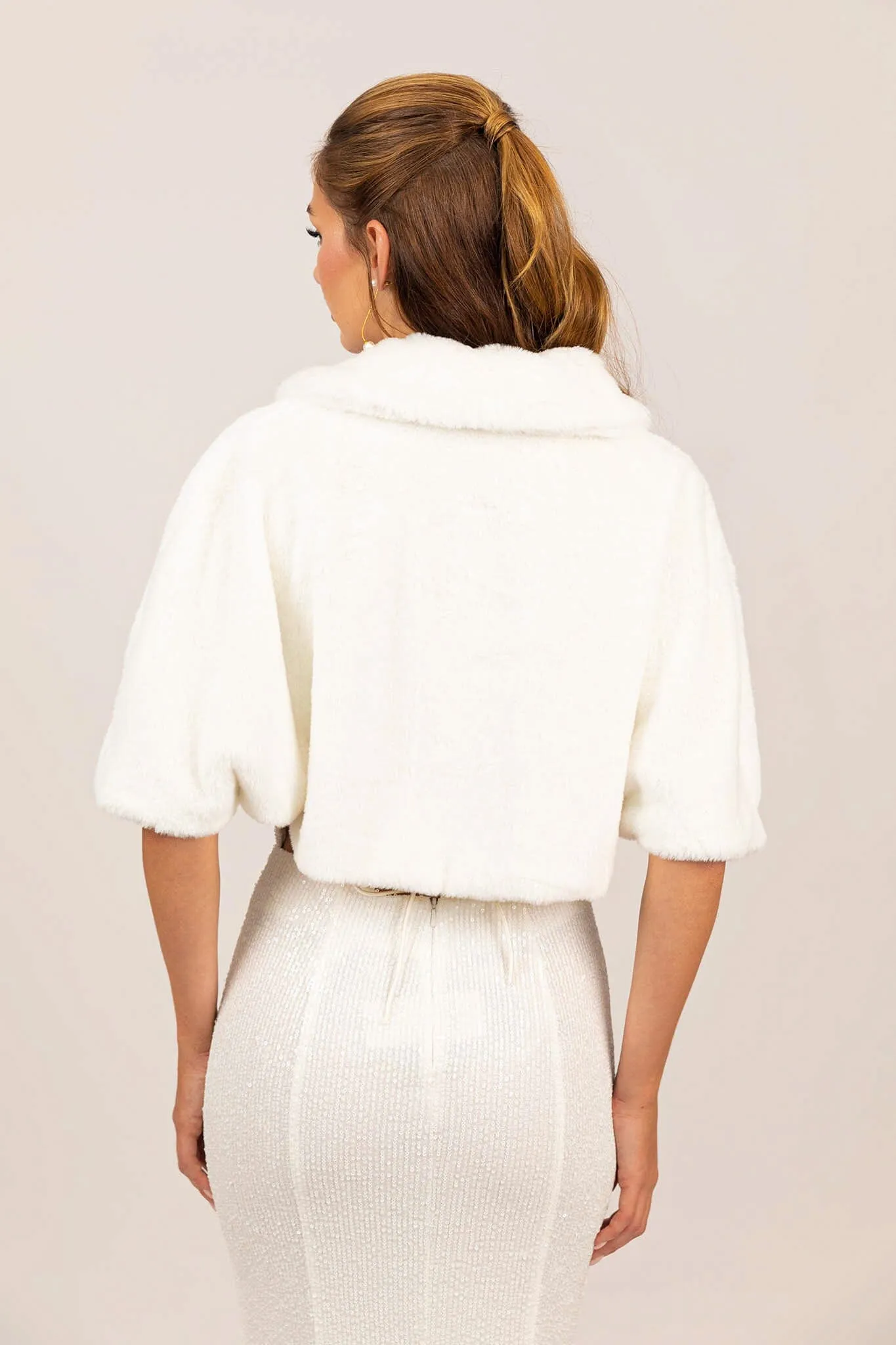 Carmela Faux Fur Collar Jacket - White