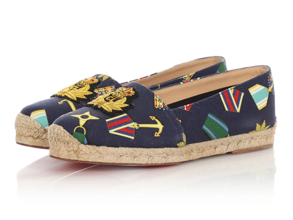 Christian Louboutin Navy and Gold Galia Espadrilles