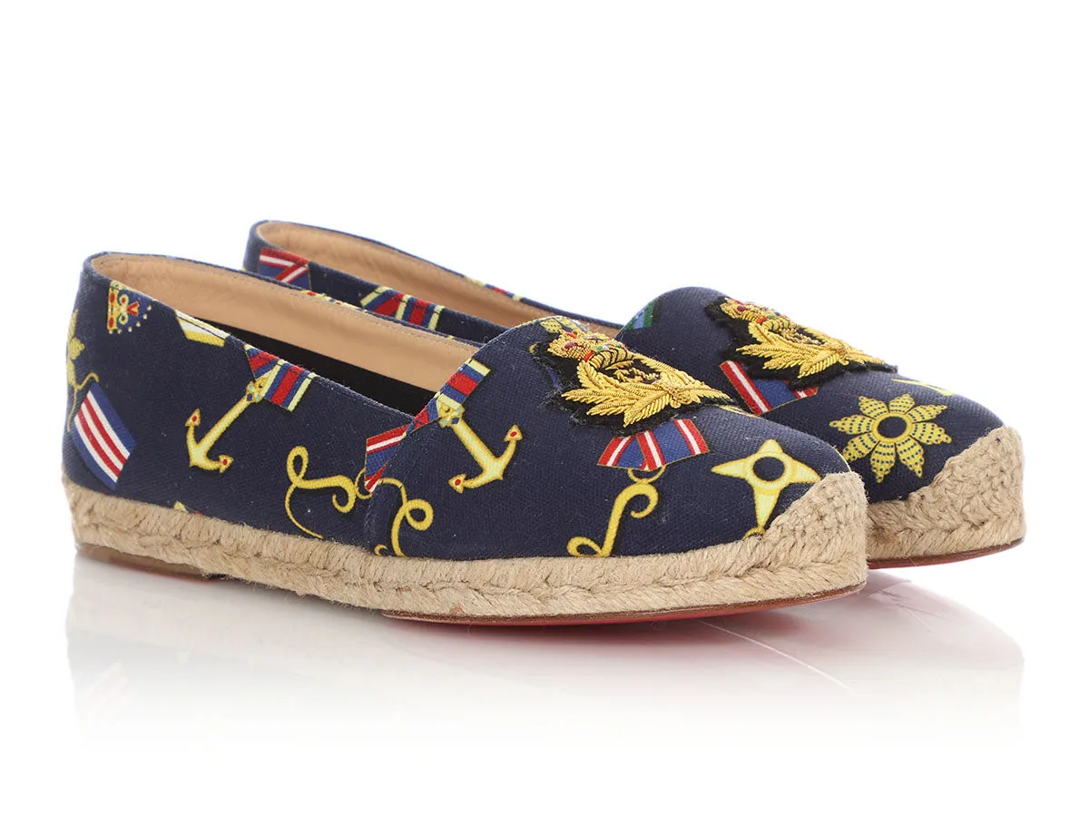 Christian Louboutin Navy and Gold Galia Espadrilles