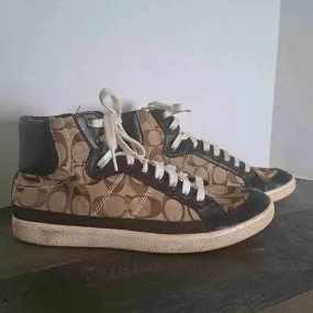 Coach Brown Ellis High-Top Lace-Up Signature Canvas Sneakers