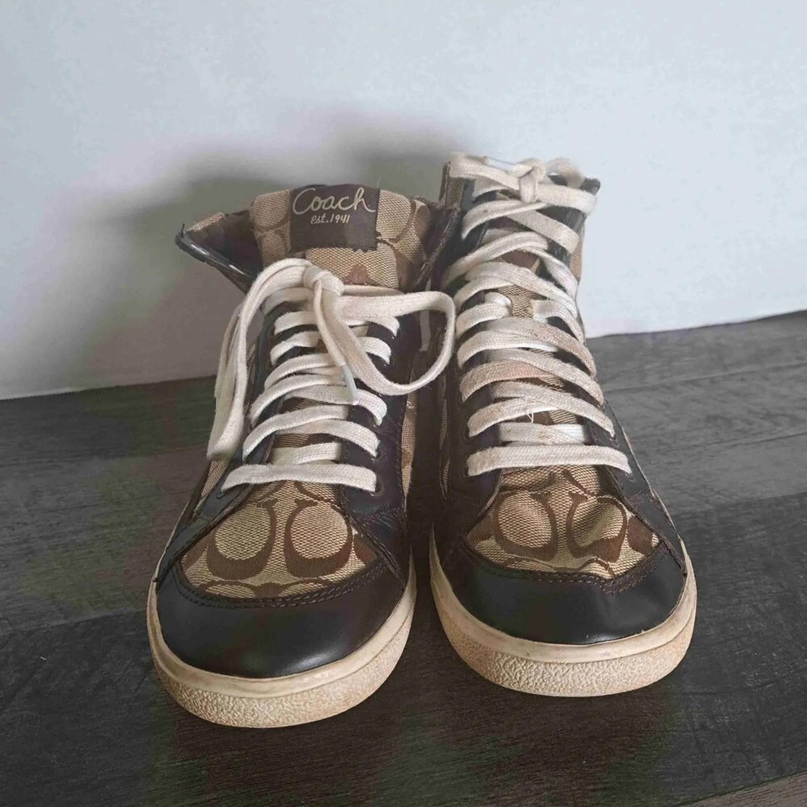 Coach Brown Ellis High-Top Lace-Up Signature Canvas Sneakers