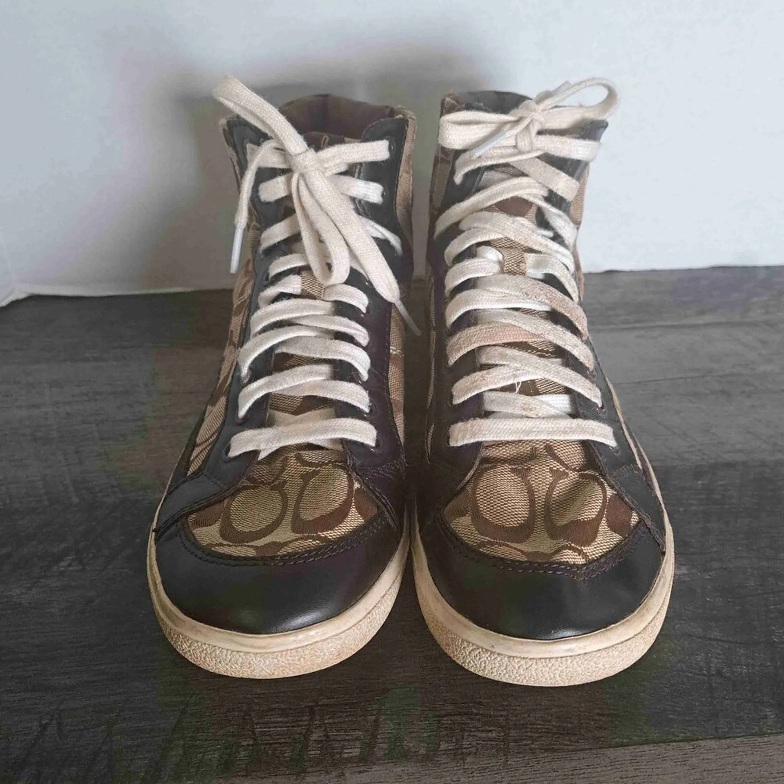 Coach Brown Ellis High-Top Lace-Up Signature Canvas Sneakers