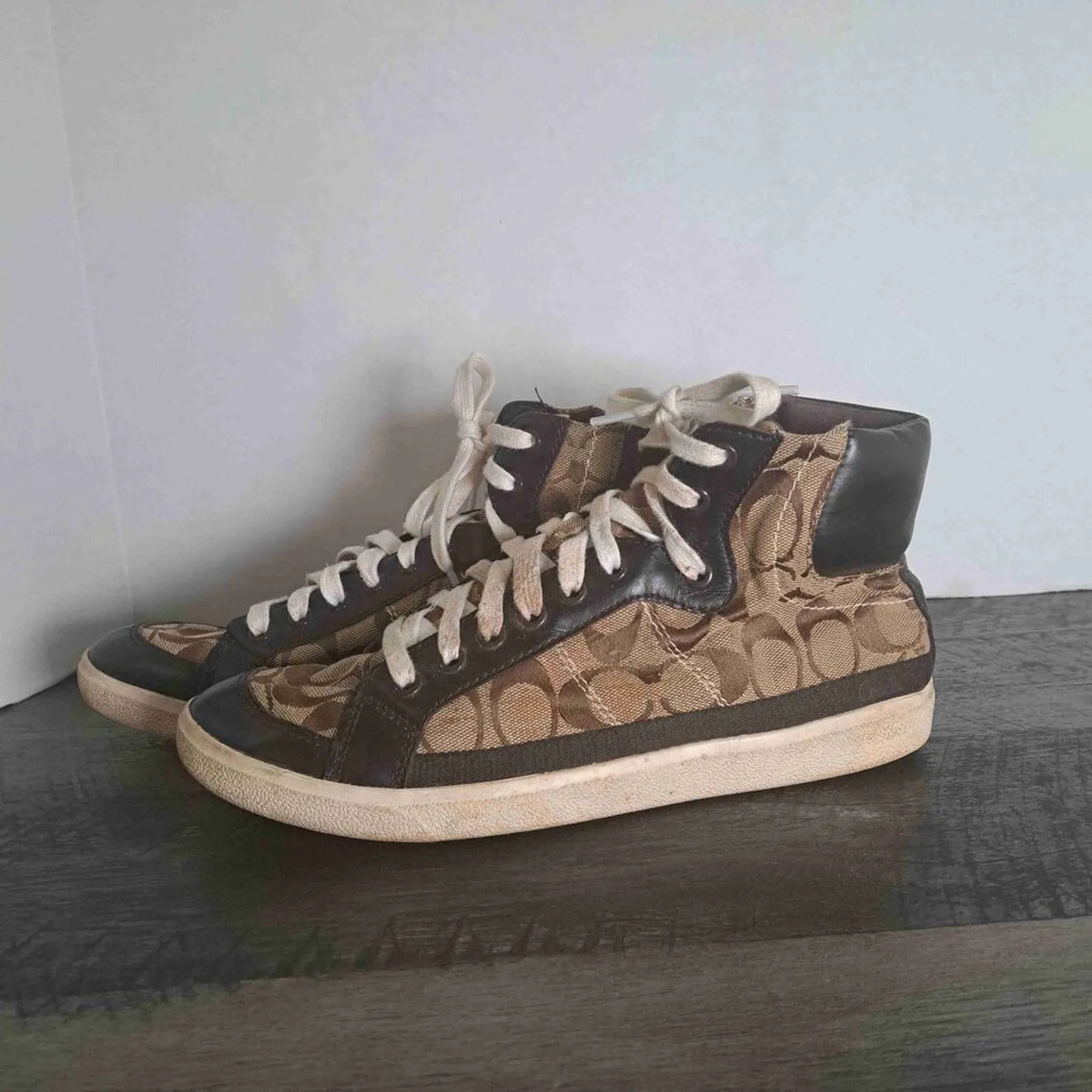 Coach Brown Ellis High-Top Lace-Up Signature Canvas Sneakers