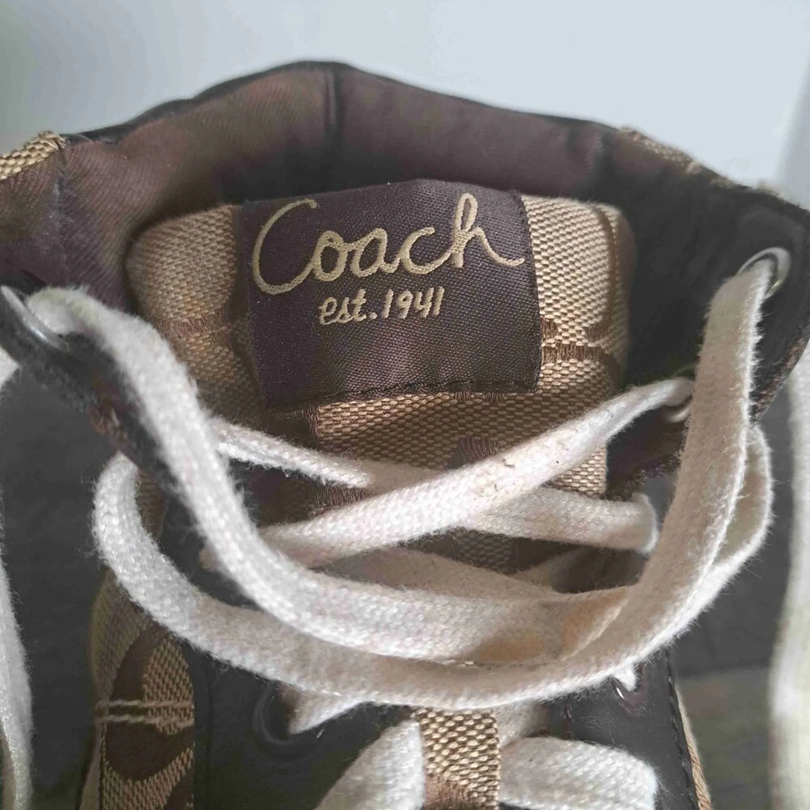 Coach Brown Ellis High-Top Lace-Up Signature Canvas Sneakers