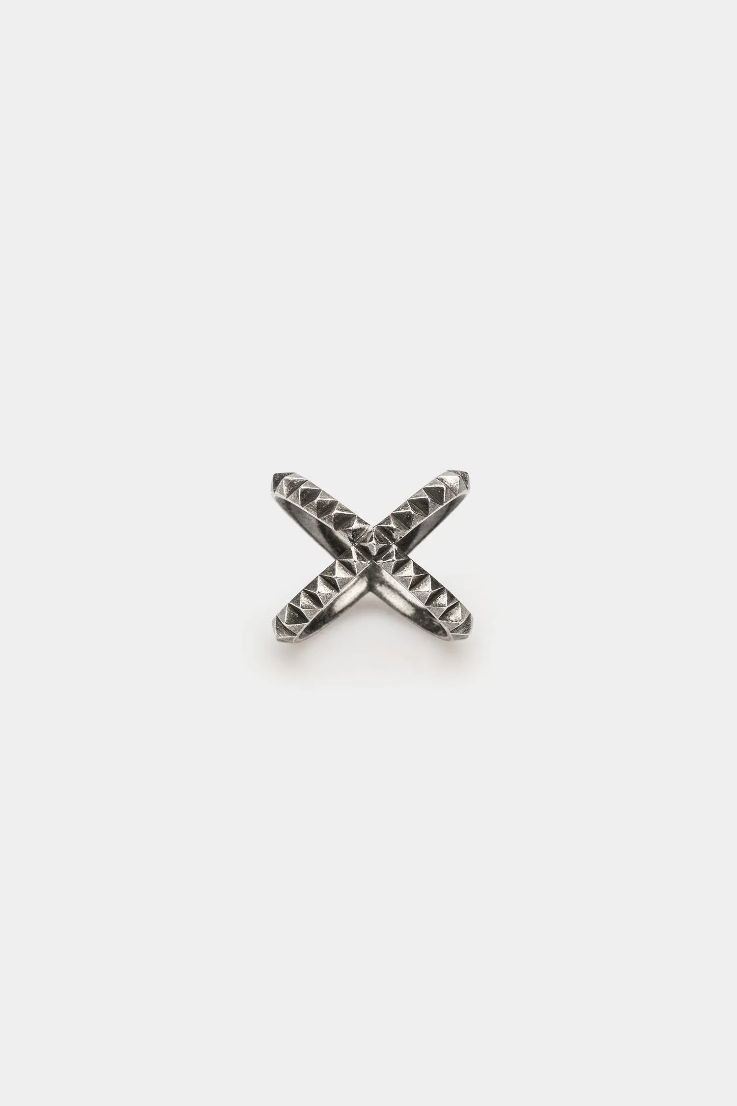 Crossed studded silver ring