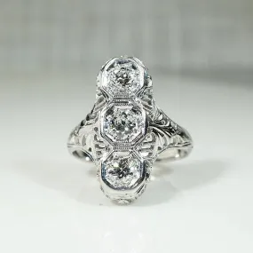 Dramatic Three Diamond Filigree Knuckle Ring