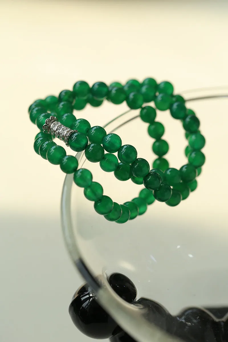 Elastic Bracelet with Zirconia and Green Onyx Beads