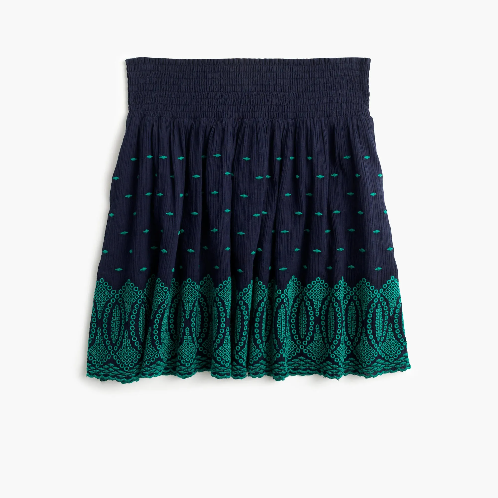 Embroidered gauze eyelet mini skirt