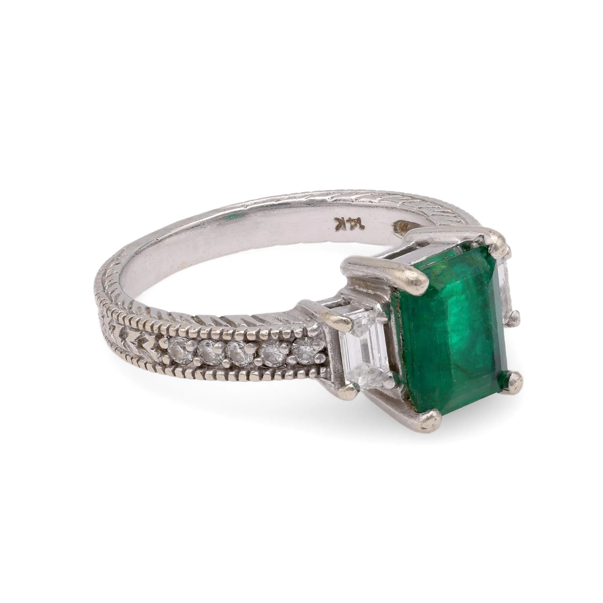 Emerald Diamond White Gold Engagement Ring