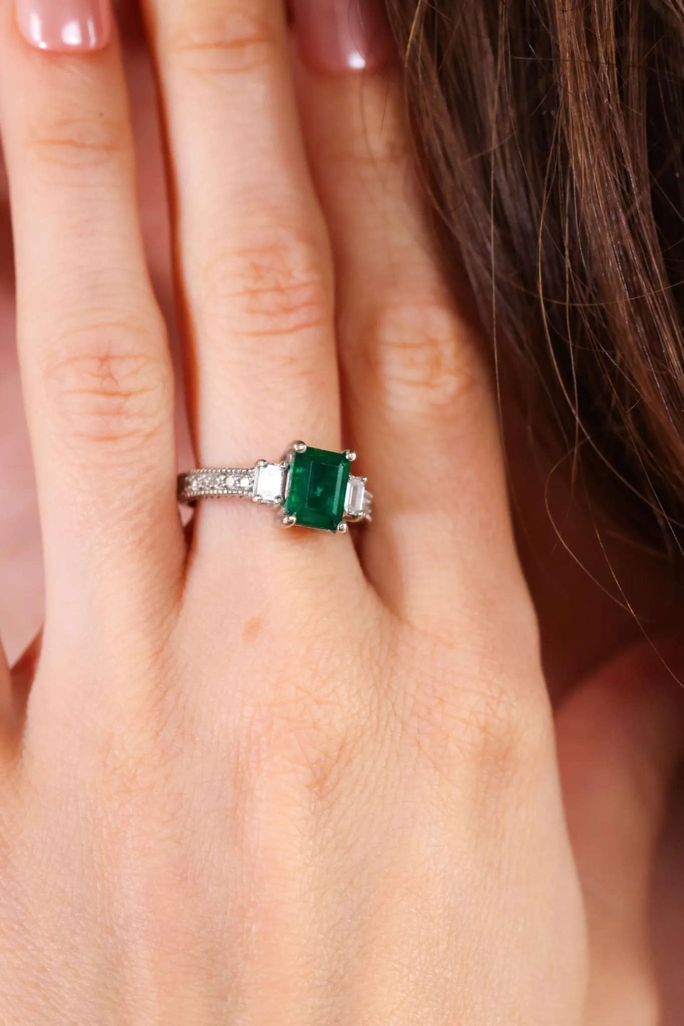 Emerald Diamond White Gold Engagement Ring