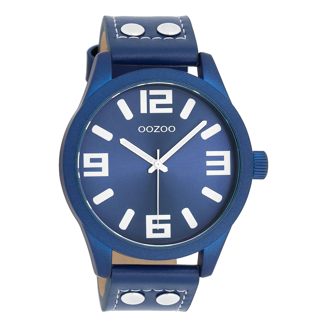 Forest green OOZOO watch with dark blue leather strap - C1092