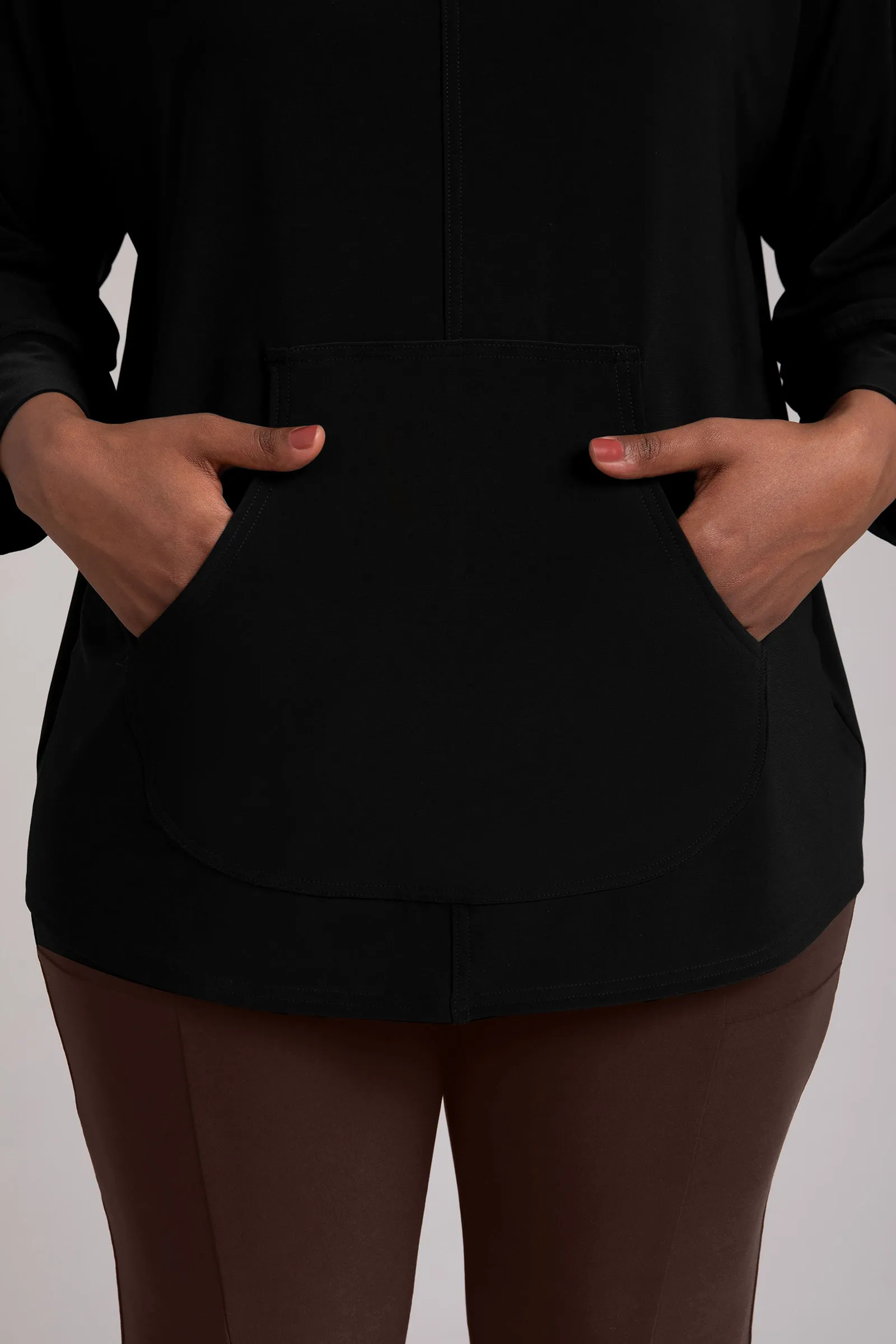 Funnel Neck Pullover with Kangaroo Pocket | Black