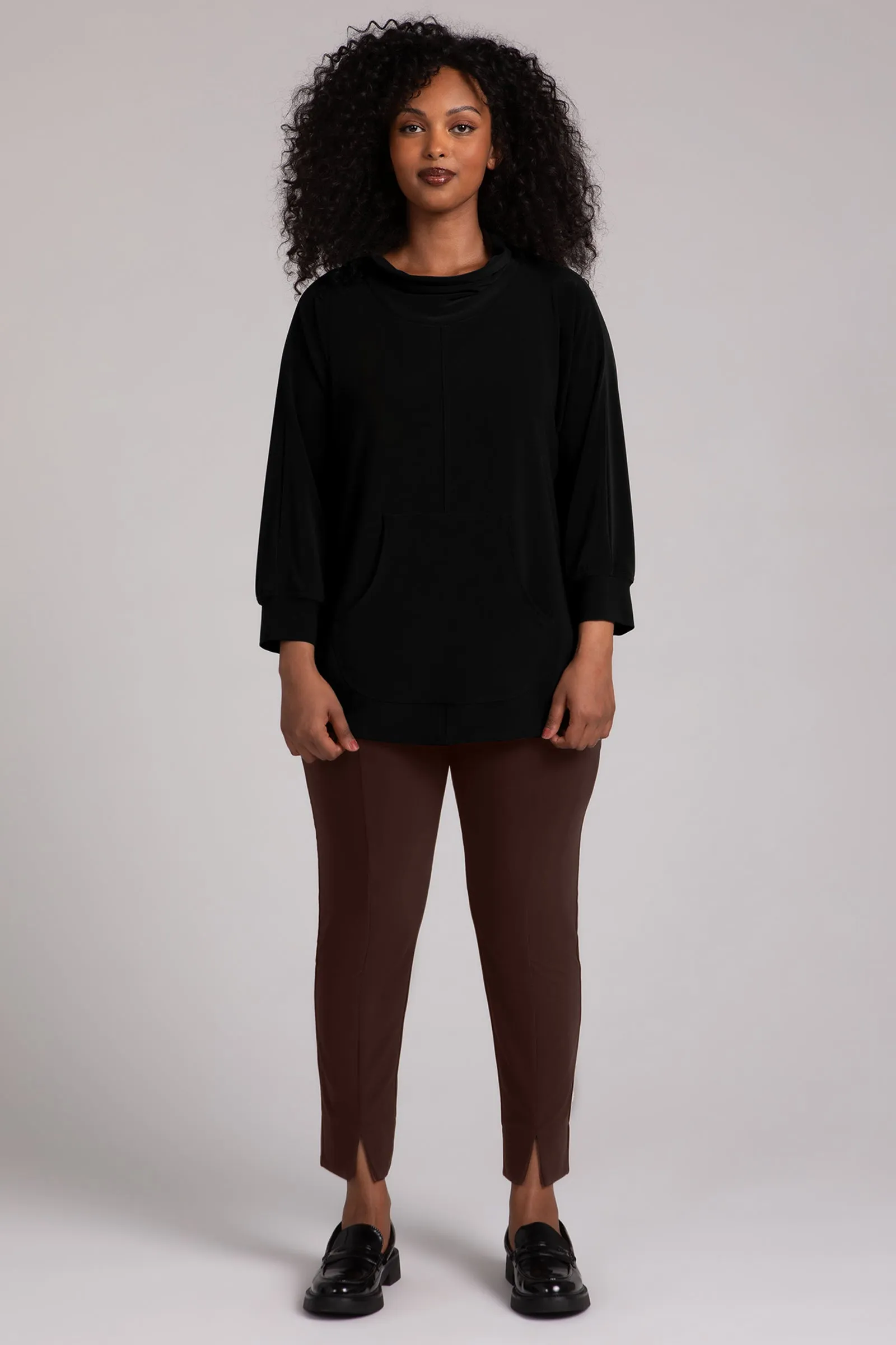 Funnel Neck Pullover with Kangaroo Pocket | Black