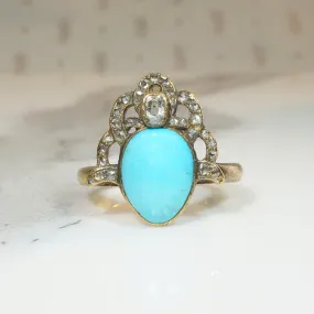 Georgian Turquoise & Diamond Crown Ring