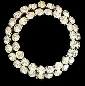 *GLAMOROUS VINTAGE '60s / '70s DOUBLE ROW SPARKLING RHINESTONE CIRCLE BELT SASH BUCKLE DECORATION - STUNNING