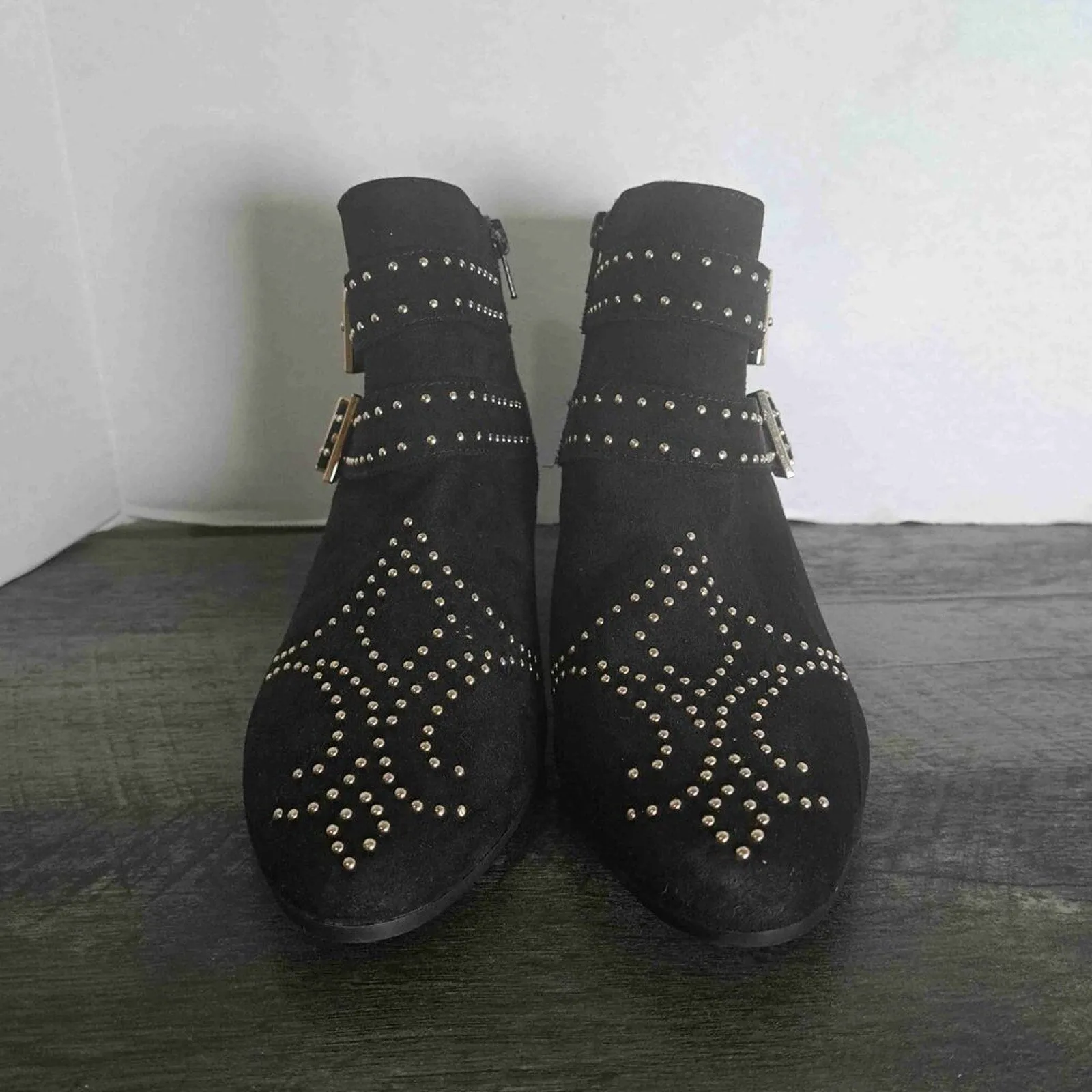 INC International Concepts Black Studded Buckle Detail Ankle Boots