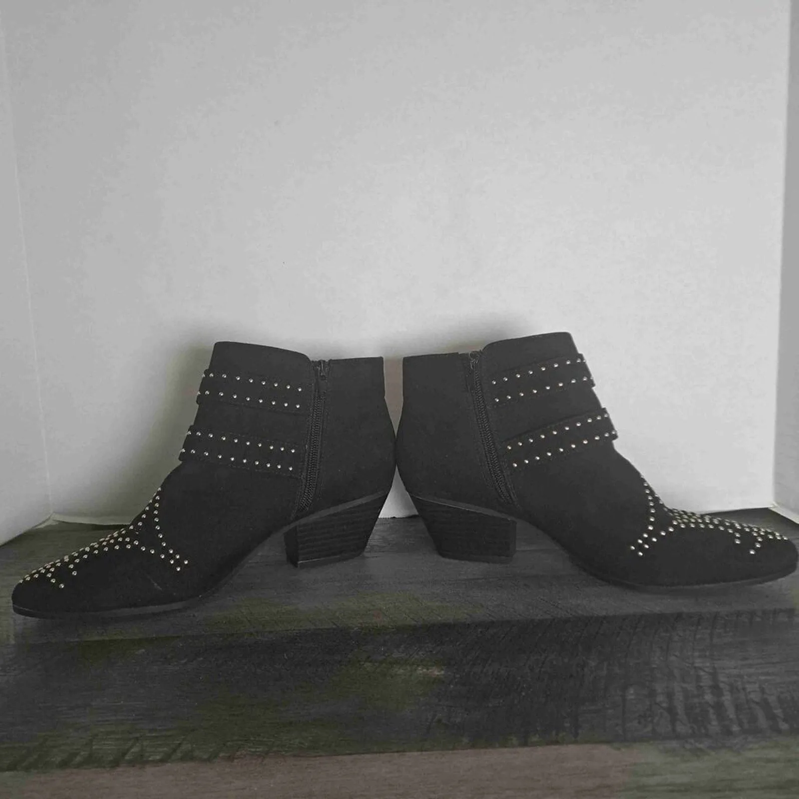 INC International Concepts Black Studded Buckle Detail Ankle Boots