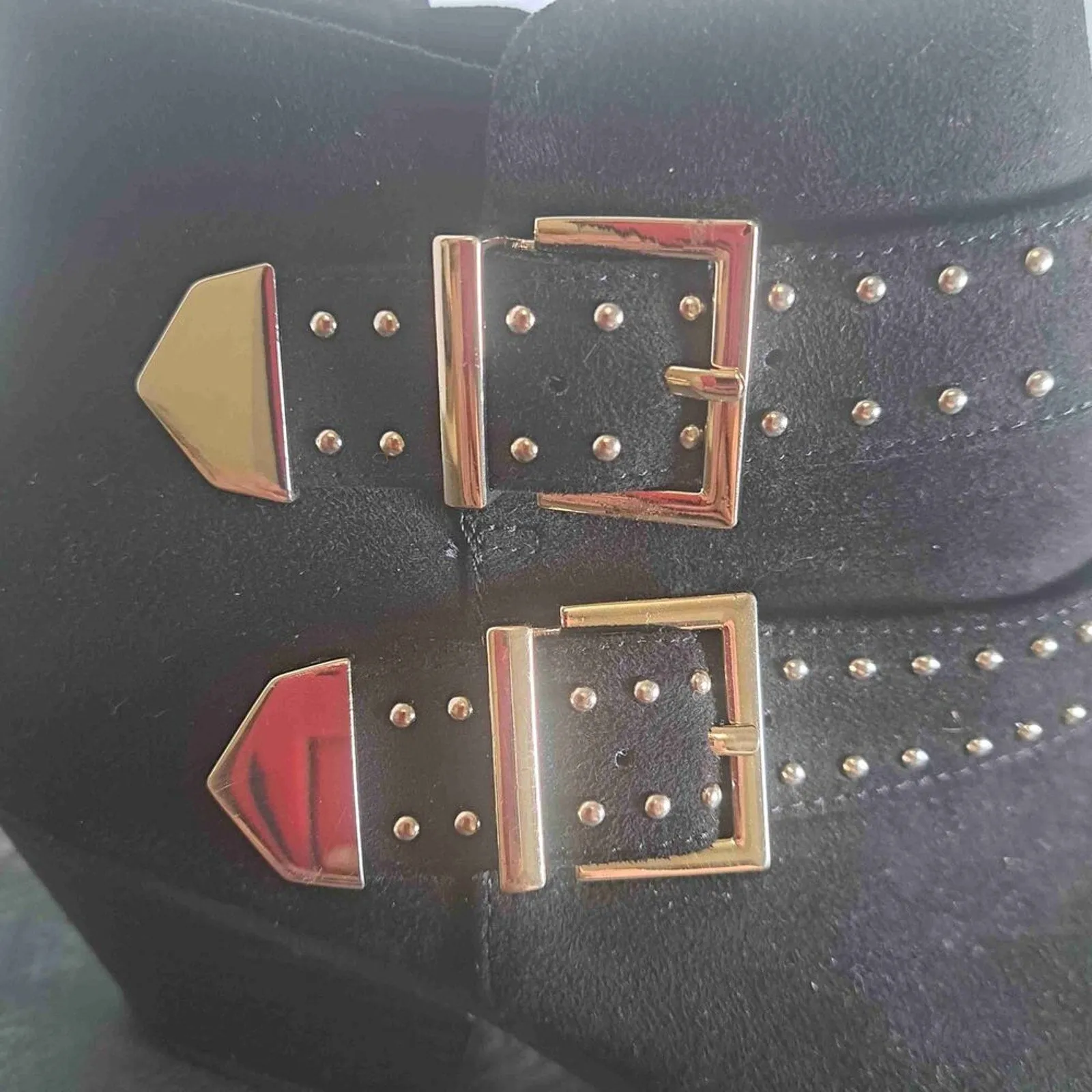 INC International Concepts Black Studded Buckle Detail Ankle Boots