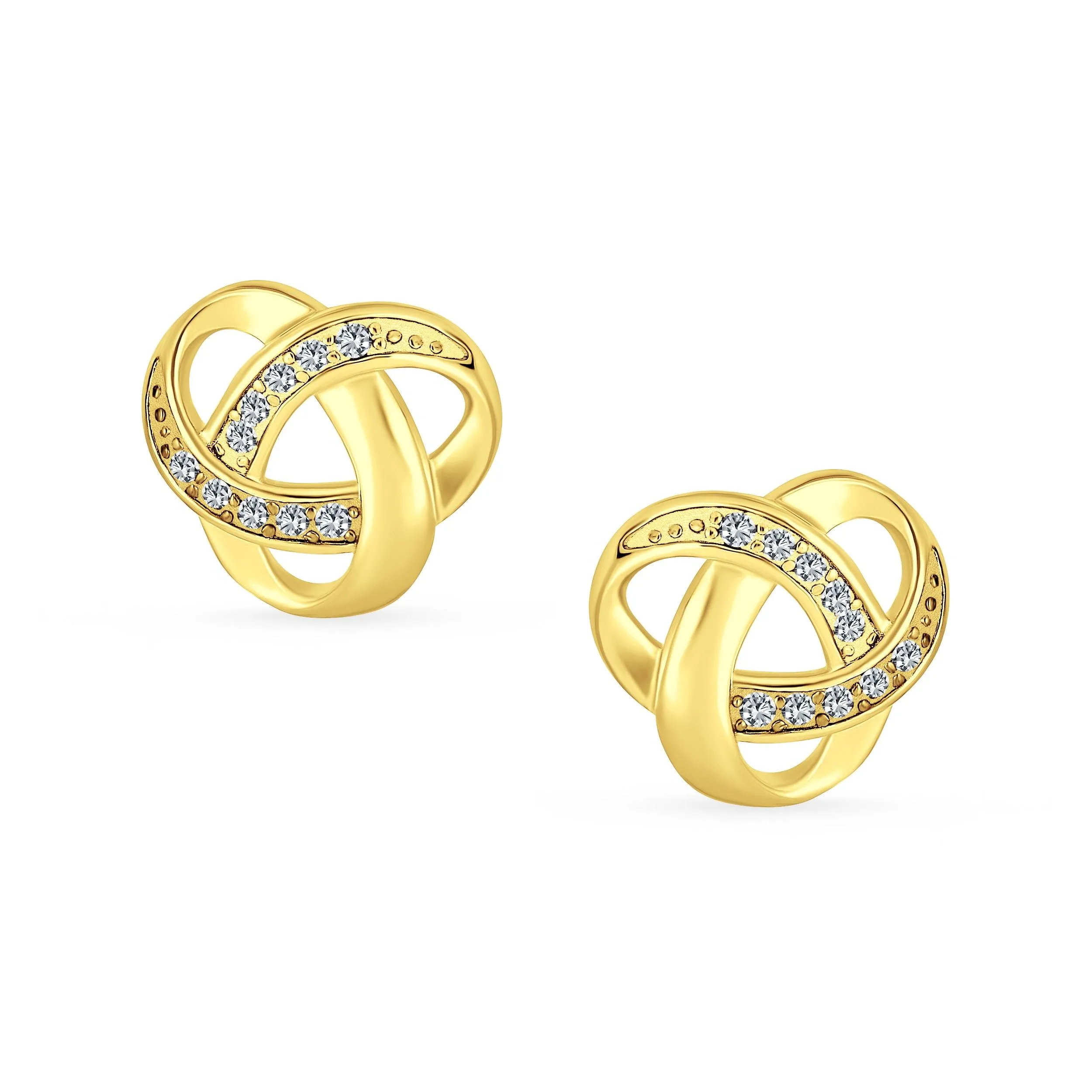 Interlocking Open Love Knot Cubic Zirconia Stud Earrings CZ Gold Plate