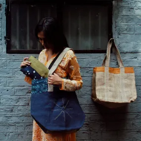 Jute & Ikat Shopping Tote, Jute Market Tote bag, Ikat Pouch Combo