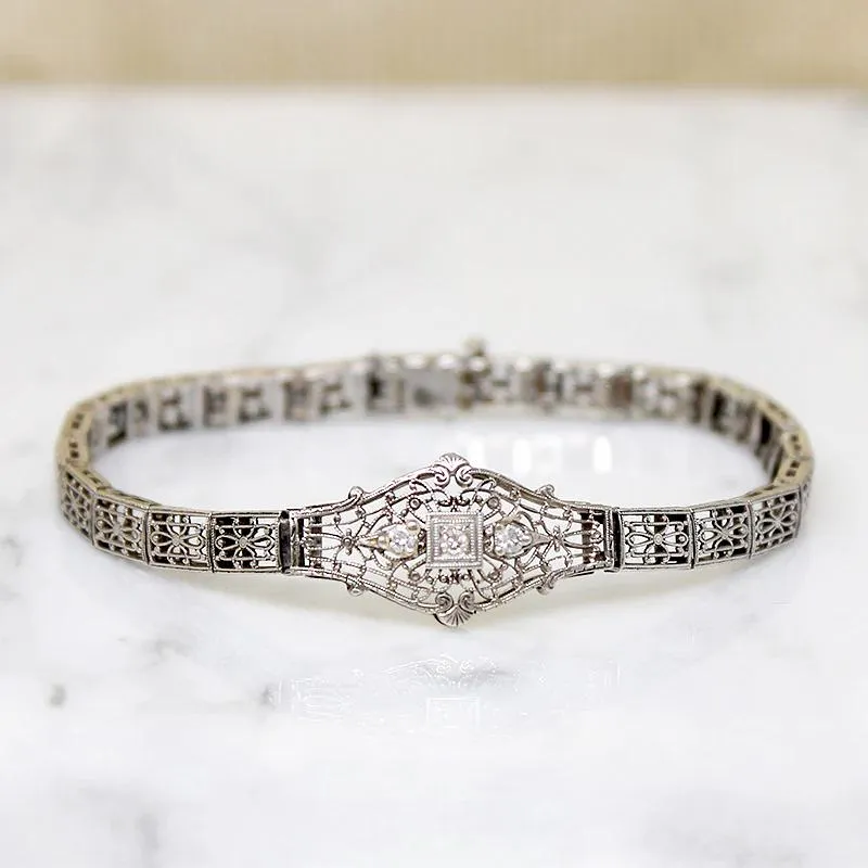 Lacy Filigree Diamond Art Deco Line Bracelet