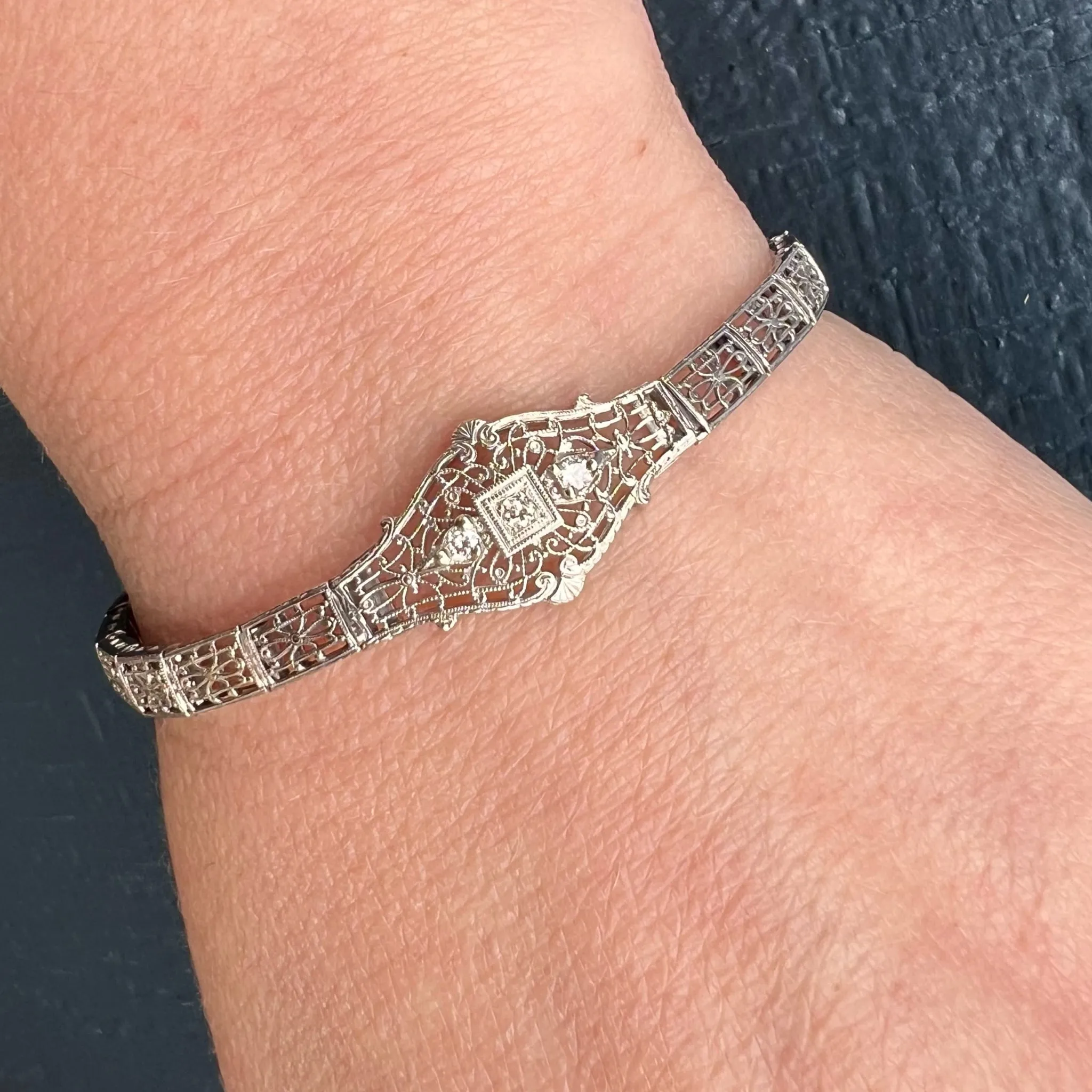 Lacy Filigree Diamond Art Deco Line Bracelet