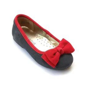 L'Amour Girls Suede Flat with Velvet Bow