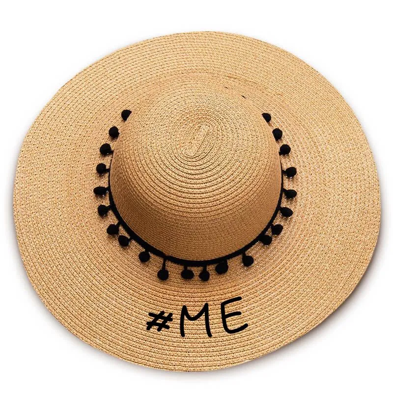 #me print Floppy Beach Hat - Black Pompoms