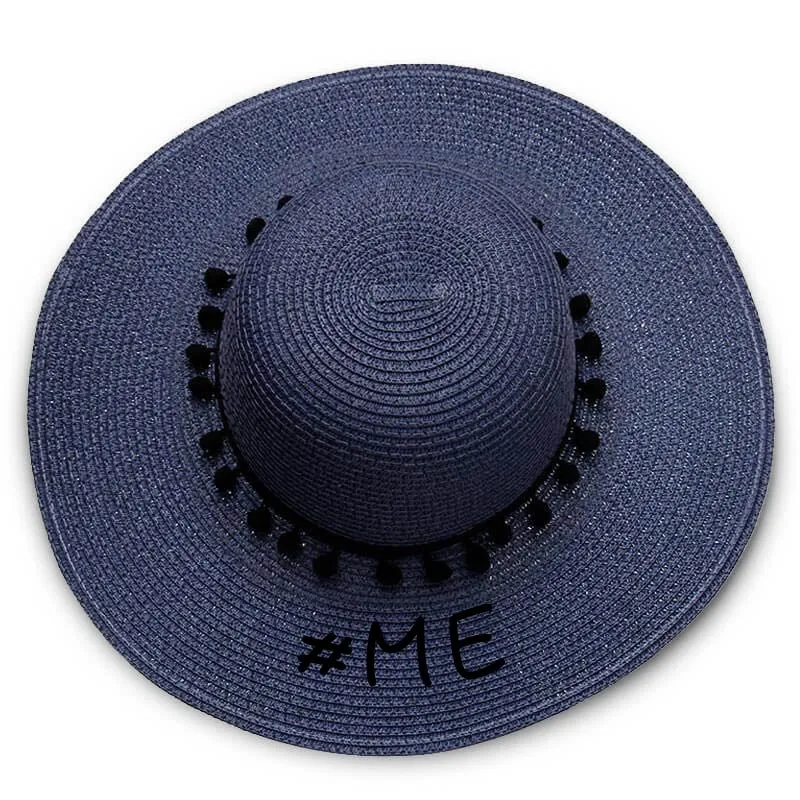 #me print Floppy Beach Hat - Black Pompoms