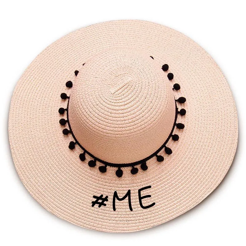 #me print Floppy Beach Hat - Black Pompoms