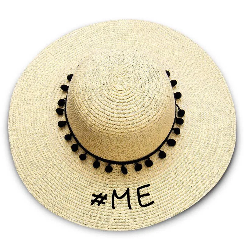 #me print Floppy Beach Hat - Black Pompoms